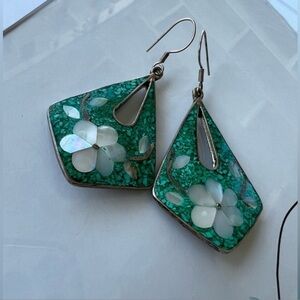 Alpaca Mexico Turquoise & Abalone Inlaid Earrings